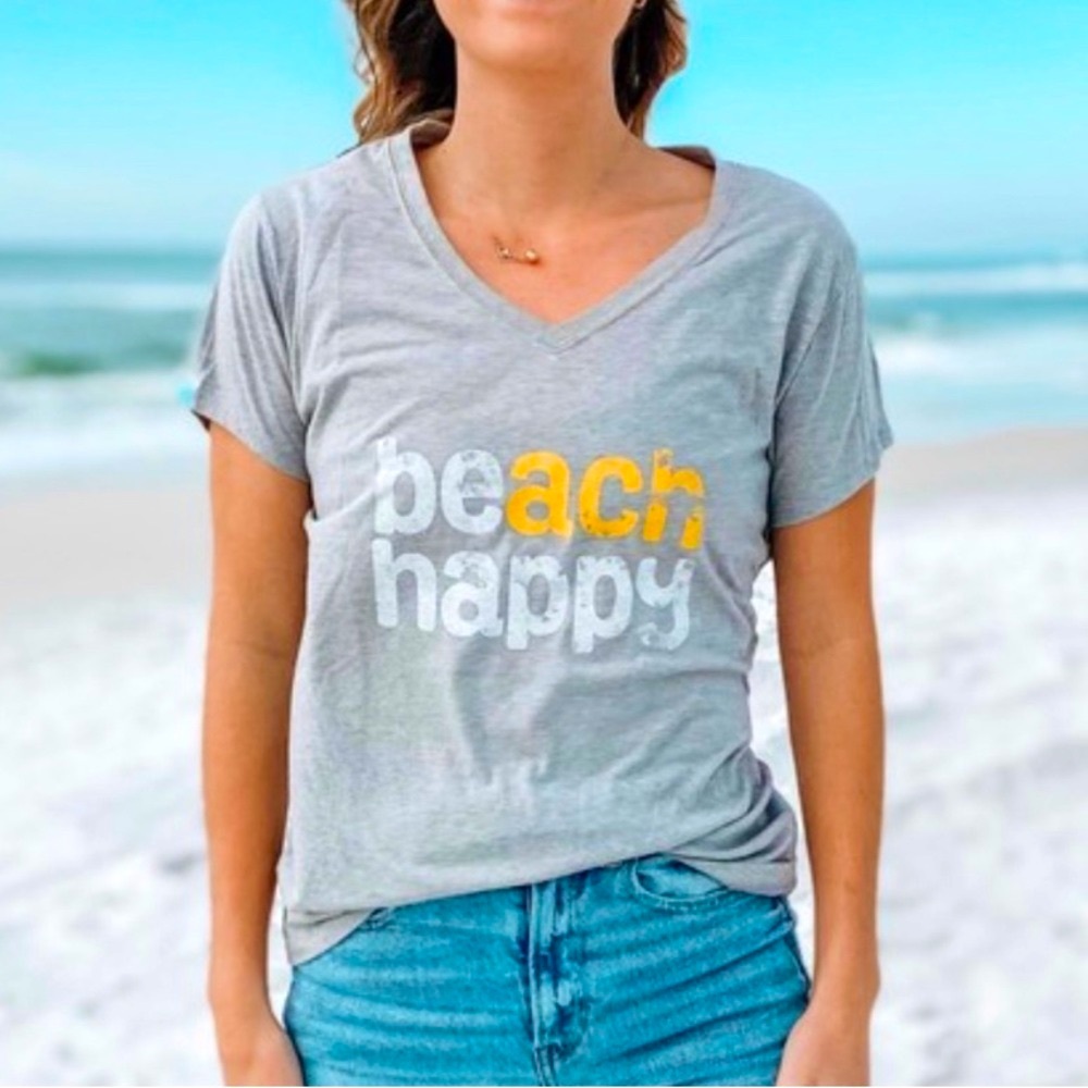 NEW 30A BEACH HAPPY VNECK TSHIRT - MADE FROM PLASTIC BOTTLES- SUPER SOFT!